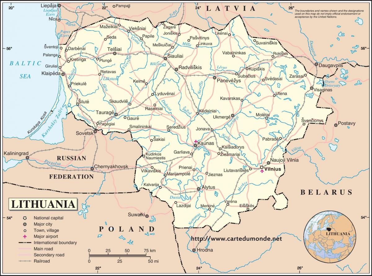 Carte de la Lituanie pays