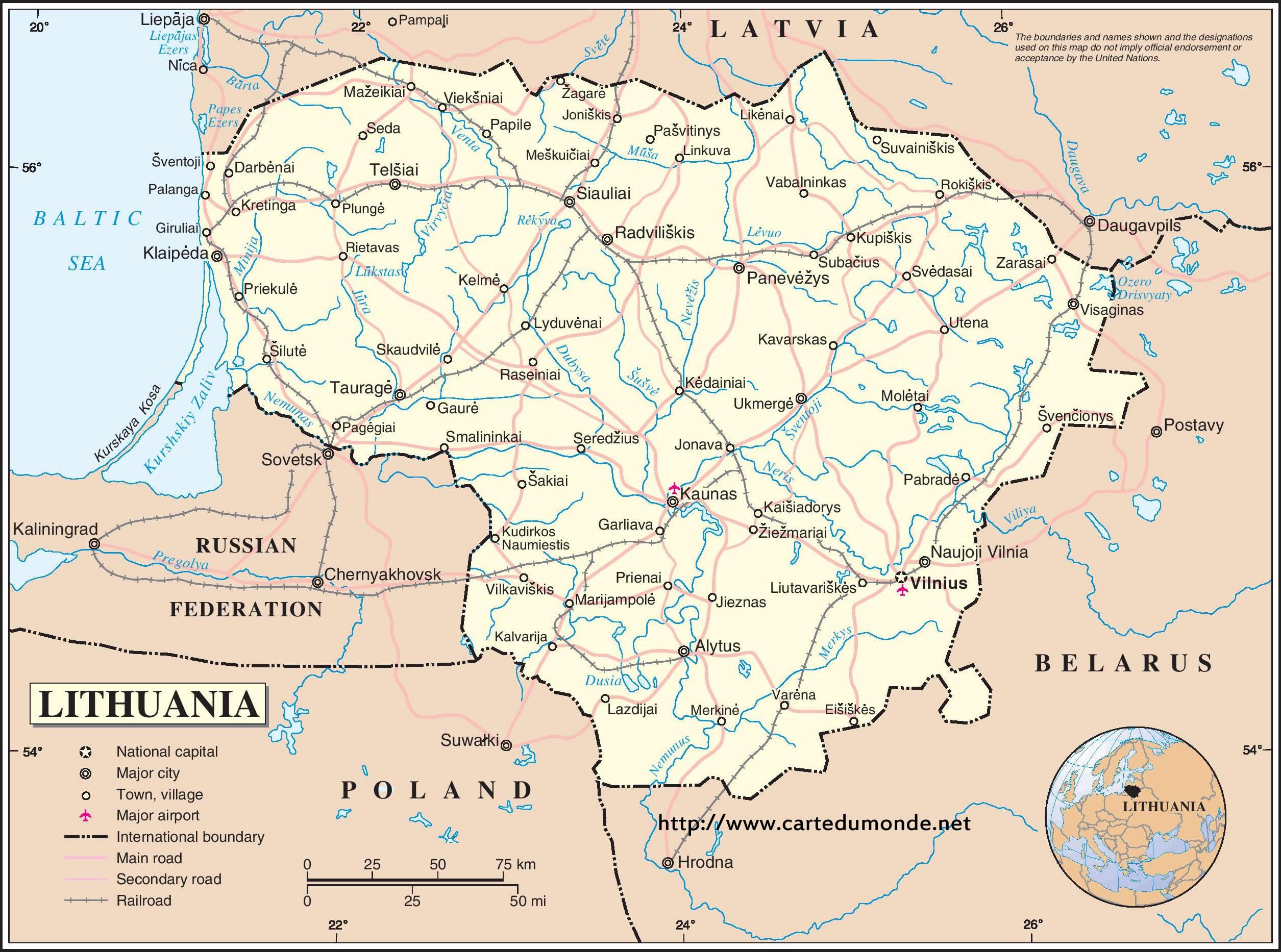 Lituanie Pays La Carte Carte De La Lituanie Pays Europe
