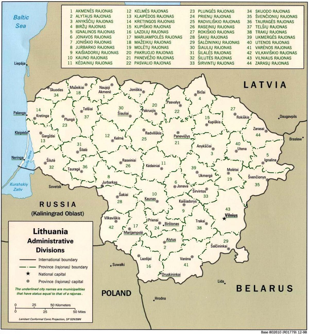 Carte de la carte de la Lituanie avec les villes