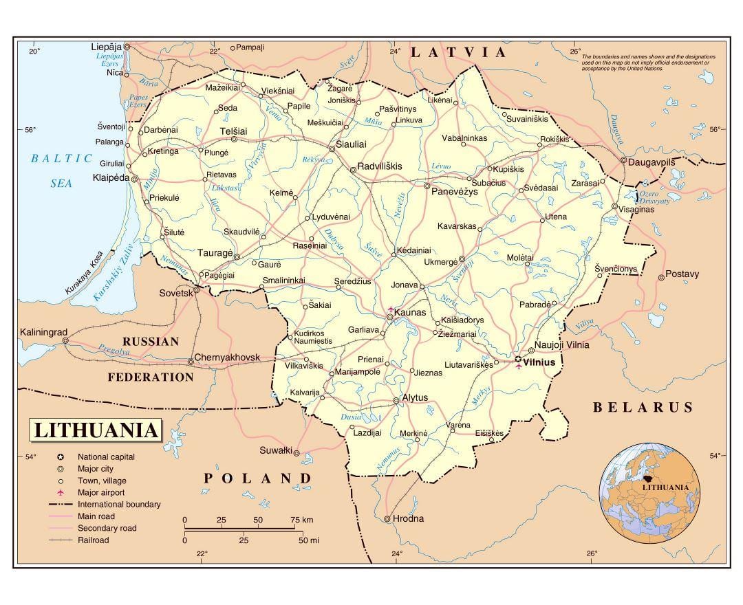 La carte des aéroports de Lituanie